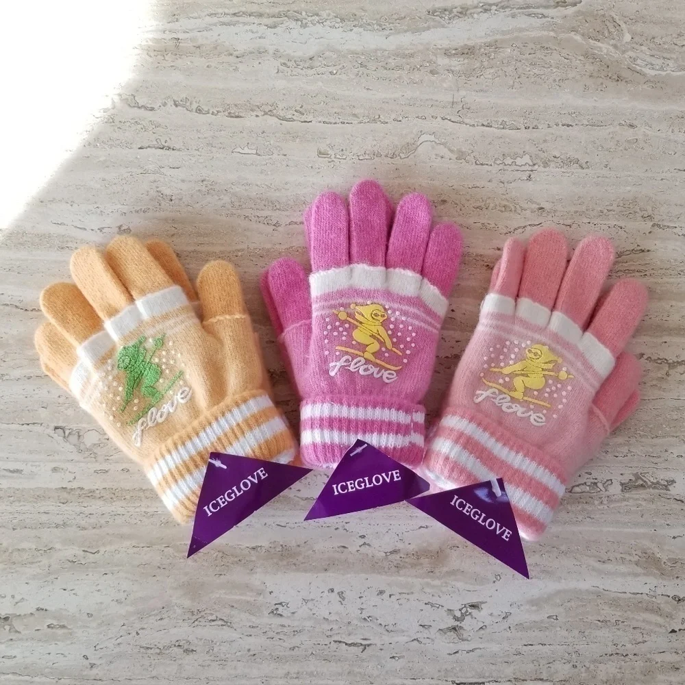 Set of 3 New Multicolor Double Layered 2 in 1 Wool Blend Cozy Warm Gloves